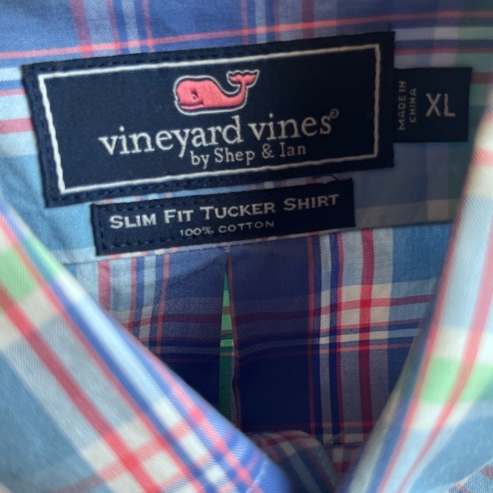 Vineyard Vines Mens Slim Fit Tucker Shirt Size XL Lightweight Cotton Blue Plaid - Picture 3 of 4